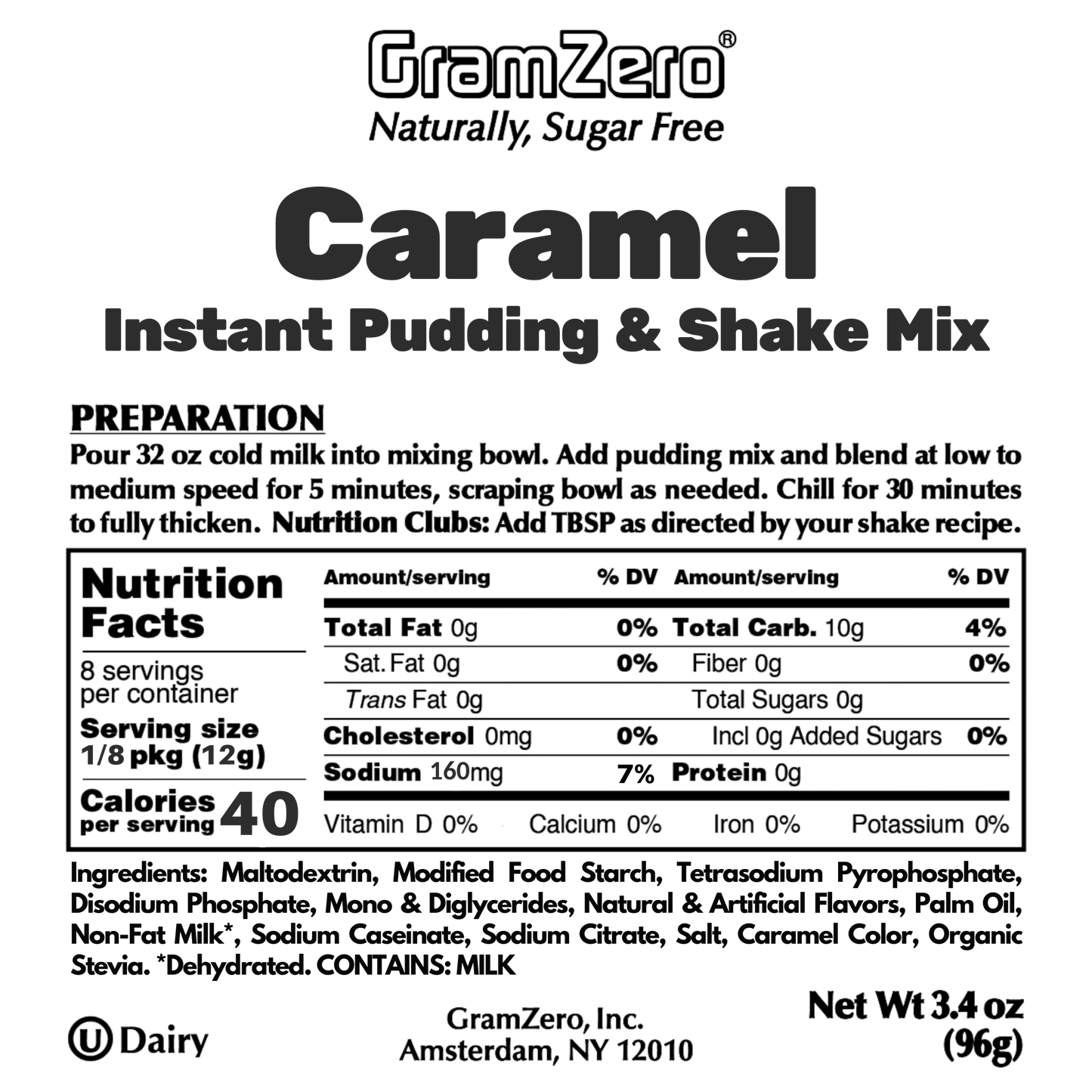 Caramel Gramzero Sugar Free Pudding Mix Without Aspartame Ingredients and Nutrition