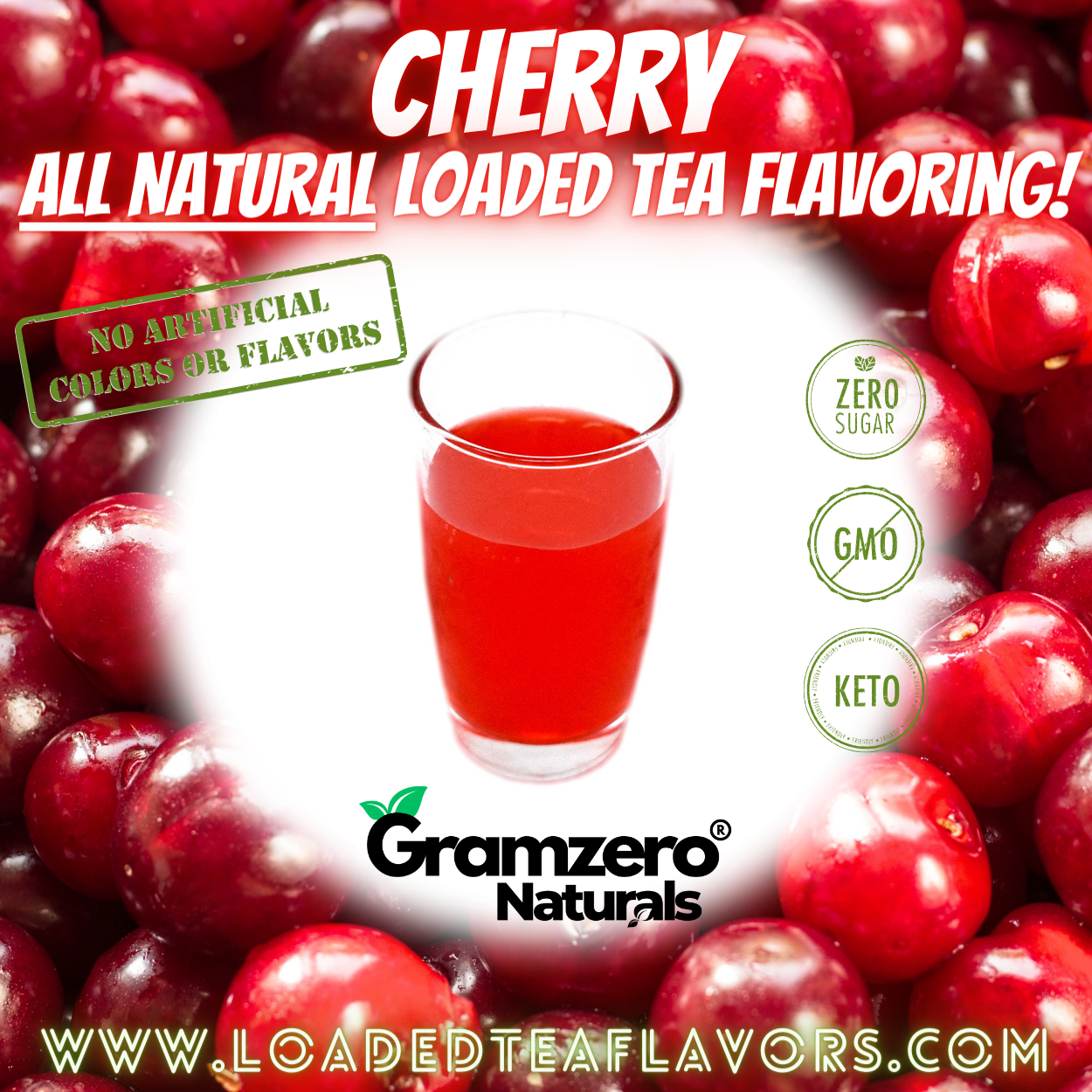 Cherry All Natural Loaded Tea Flavoring Powder Sugar Free Keto Friendly Beverage Mix