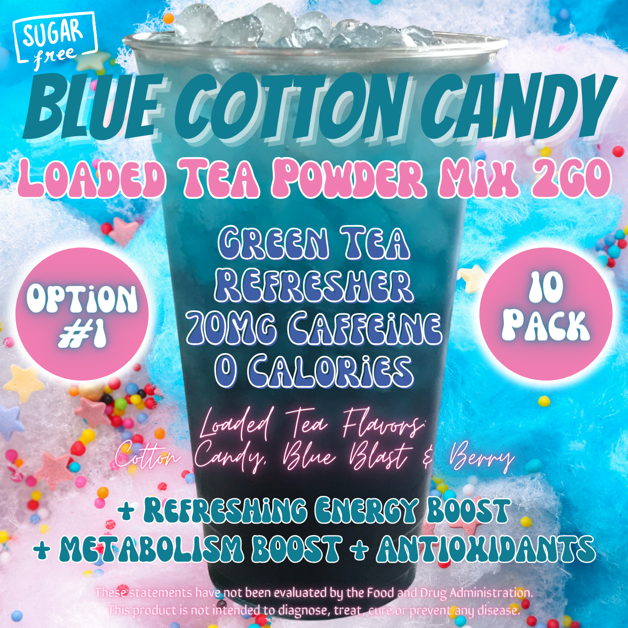 Blue Cotton Candy: Loaded Tea Powder Mix 2GO Packets