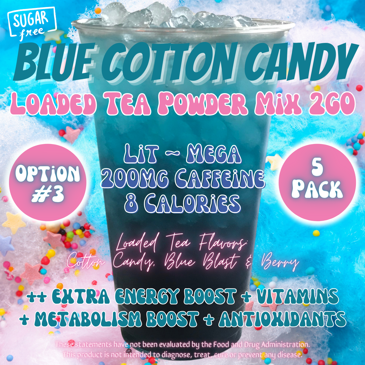 Blue Cotton Candy: Loaded Tea Powder Mix 2GO Packets
