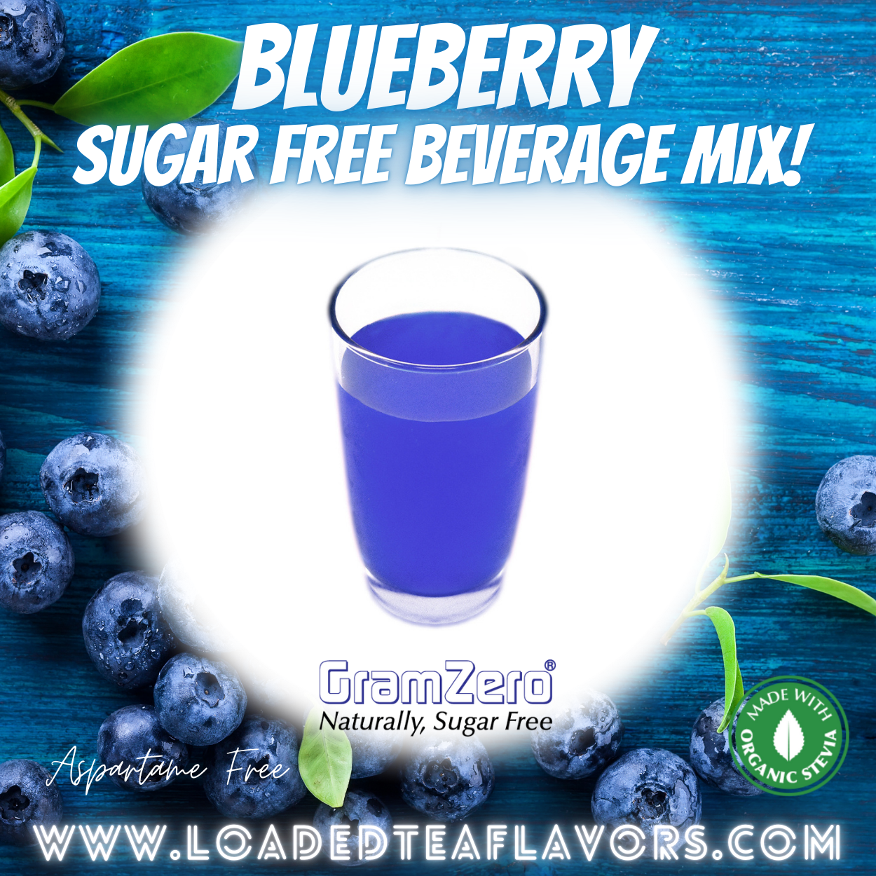 Blueberry Sugar Free Beverage Mix Loaded Tea Flavoring Aspartame Free Drink GramZero