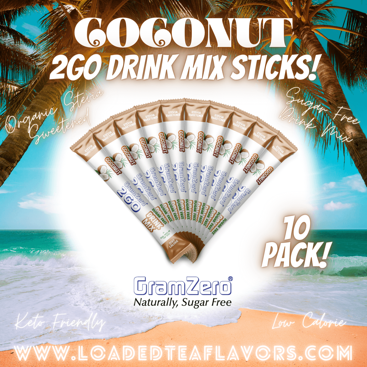 Coconut Sugar Free Healthy Flavored Water Packets Without Aspartame Gramzero Stevia Drink Mix 2GO Sticks