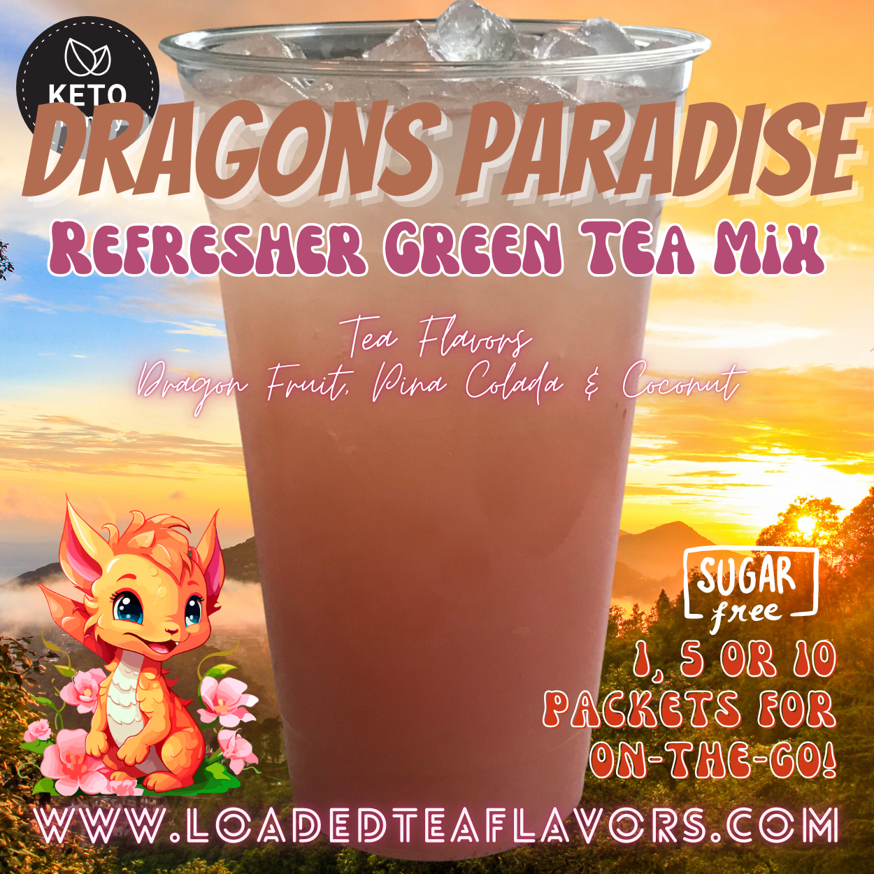 Dragons Paradise: Refresher Green Tea Keto Beverage Powder 2GO Packets