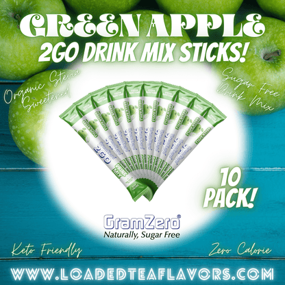 Green Apple Sugar Free Healthy Flavored Water Packets Without Aspartame Gramzero Stevia Drink Mix 2GO Sticks