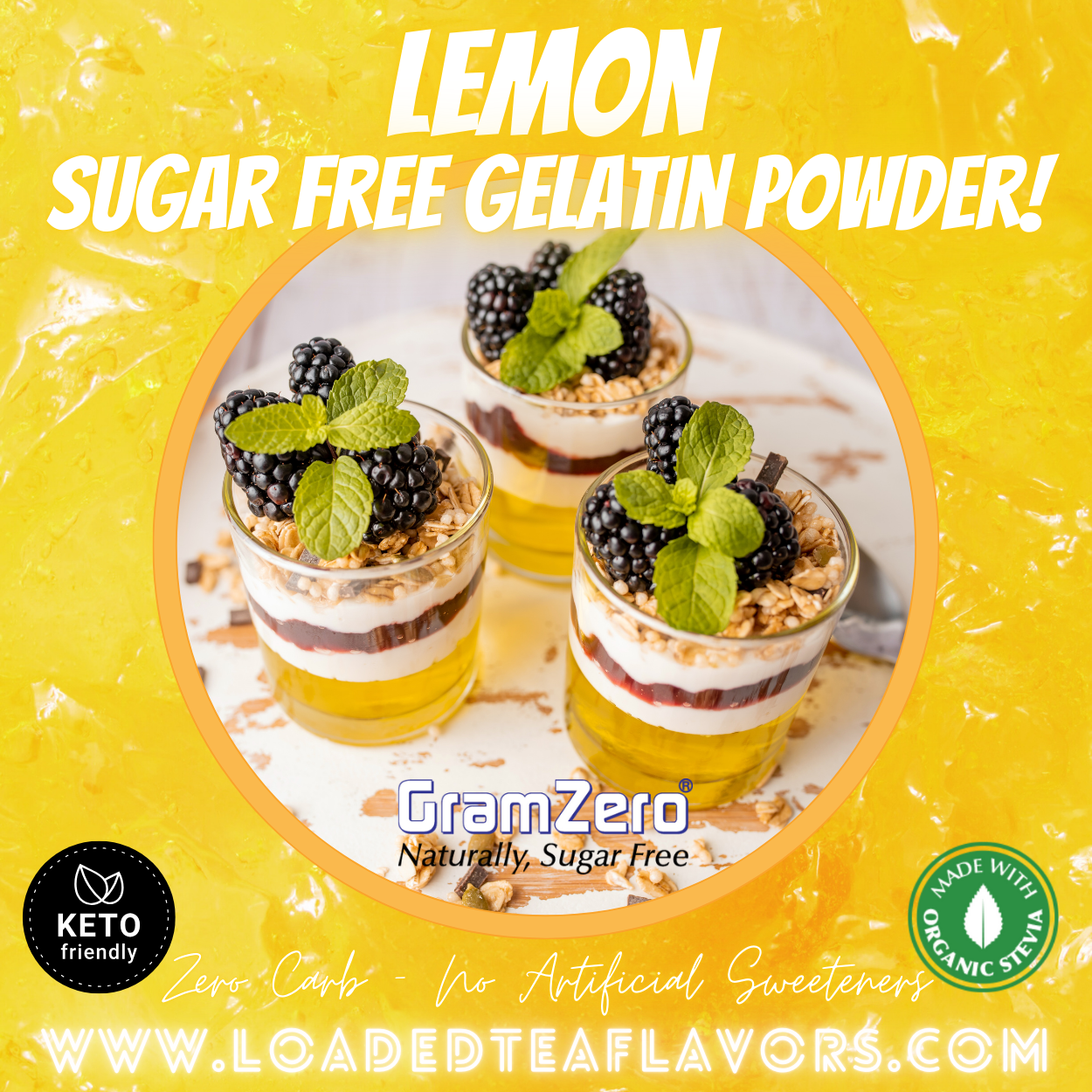 Lemon Sugar free gelatin mix without aspartame No carb diabetic keto friendly desserts jello shots