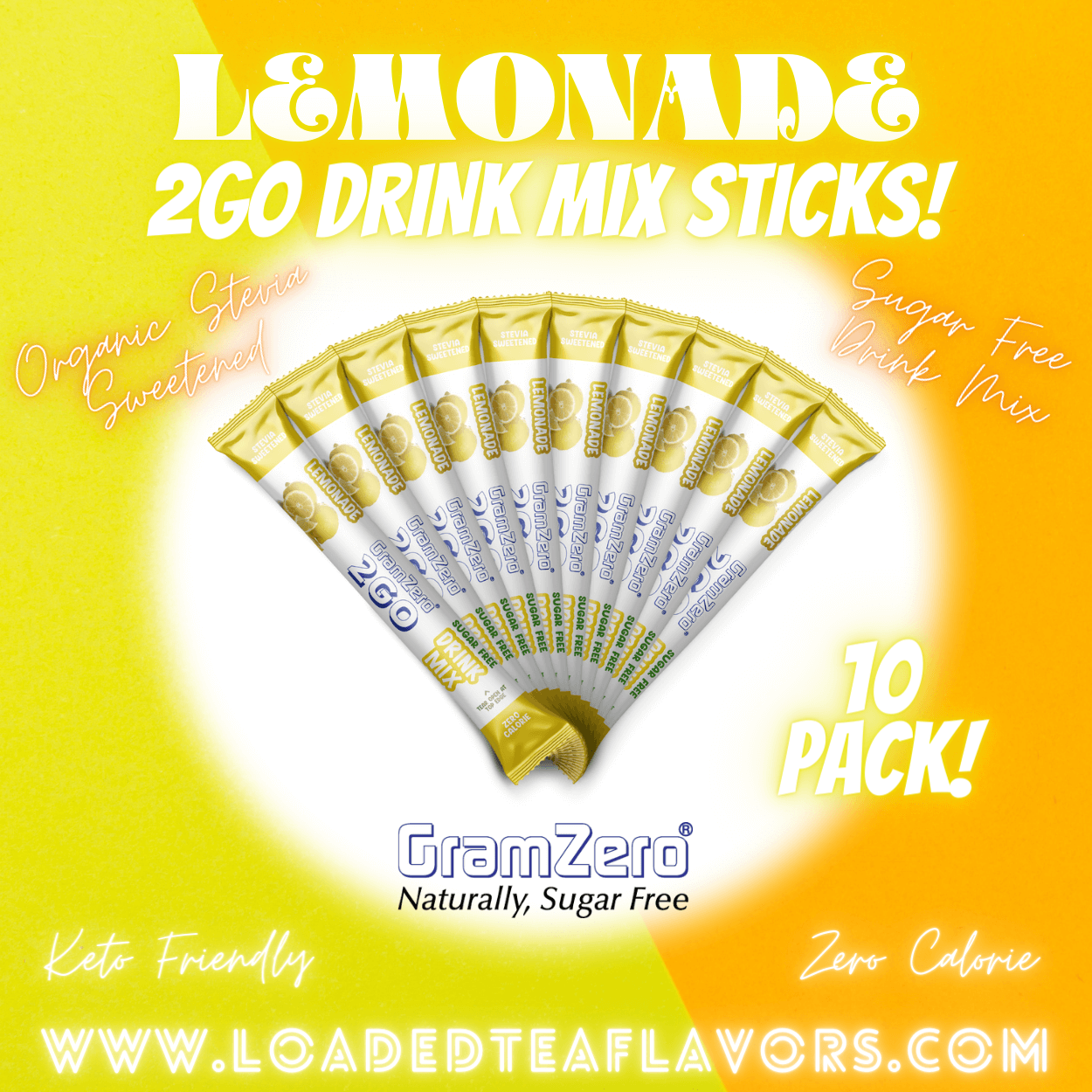 Lemonade Sugar Free Healthy Flavored Water Packets Without Aspartame Gramzero Stevia Drink Mix 2GO Sticks