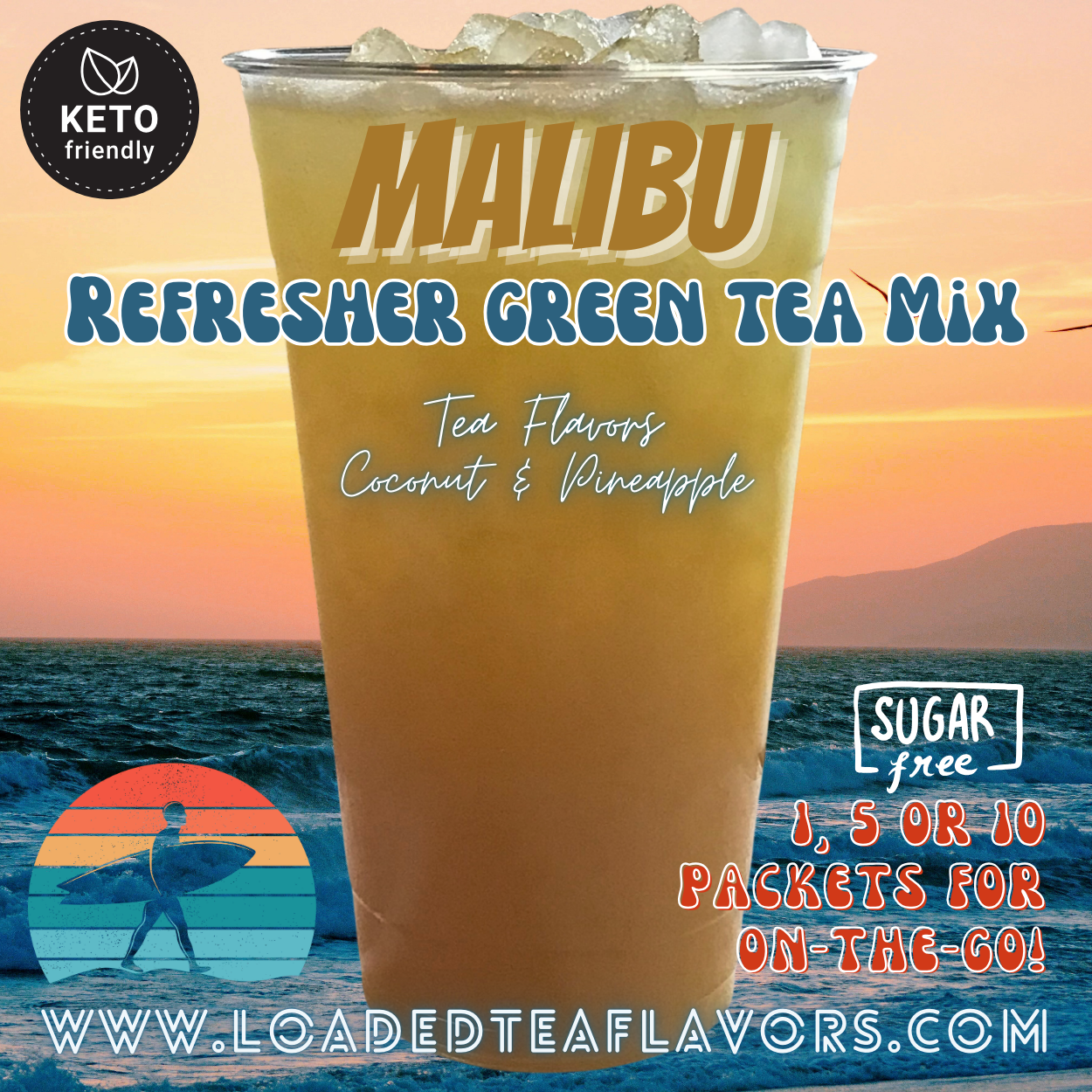 Malibu: Refresher Green Tea Keto Beverage Powder 2GO Packets