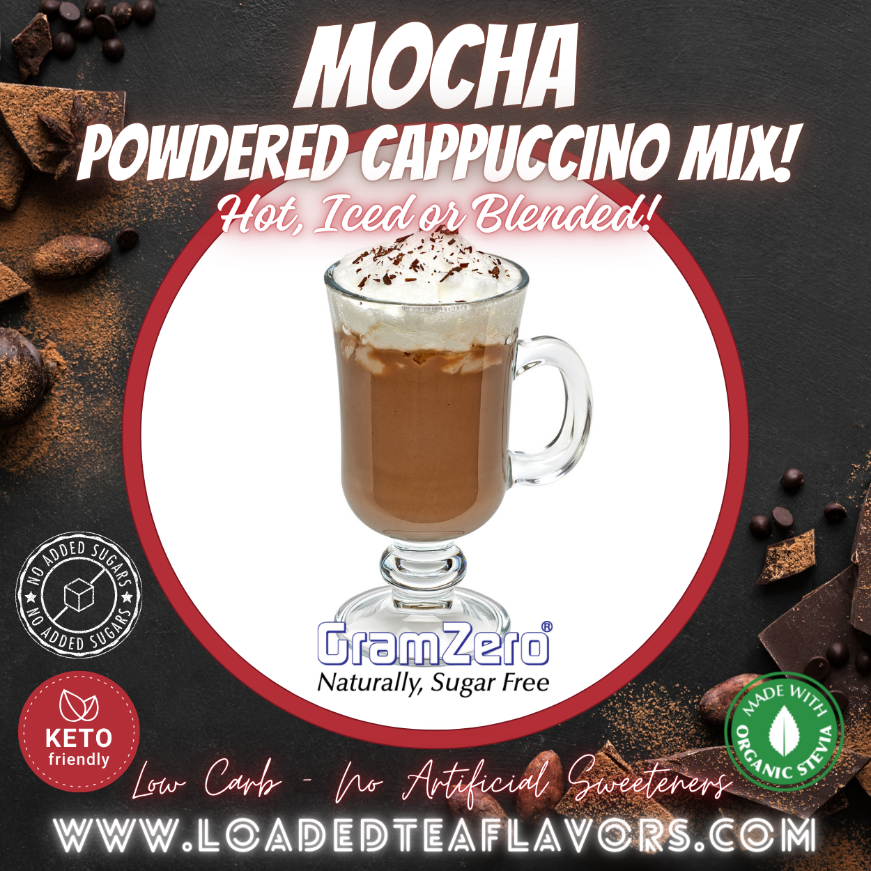 Mocha Powder Mix Best flavored instant coffee drink quality no added sugar quality specialty powdered cappuccino mix keto friendly