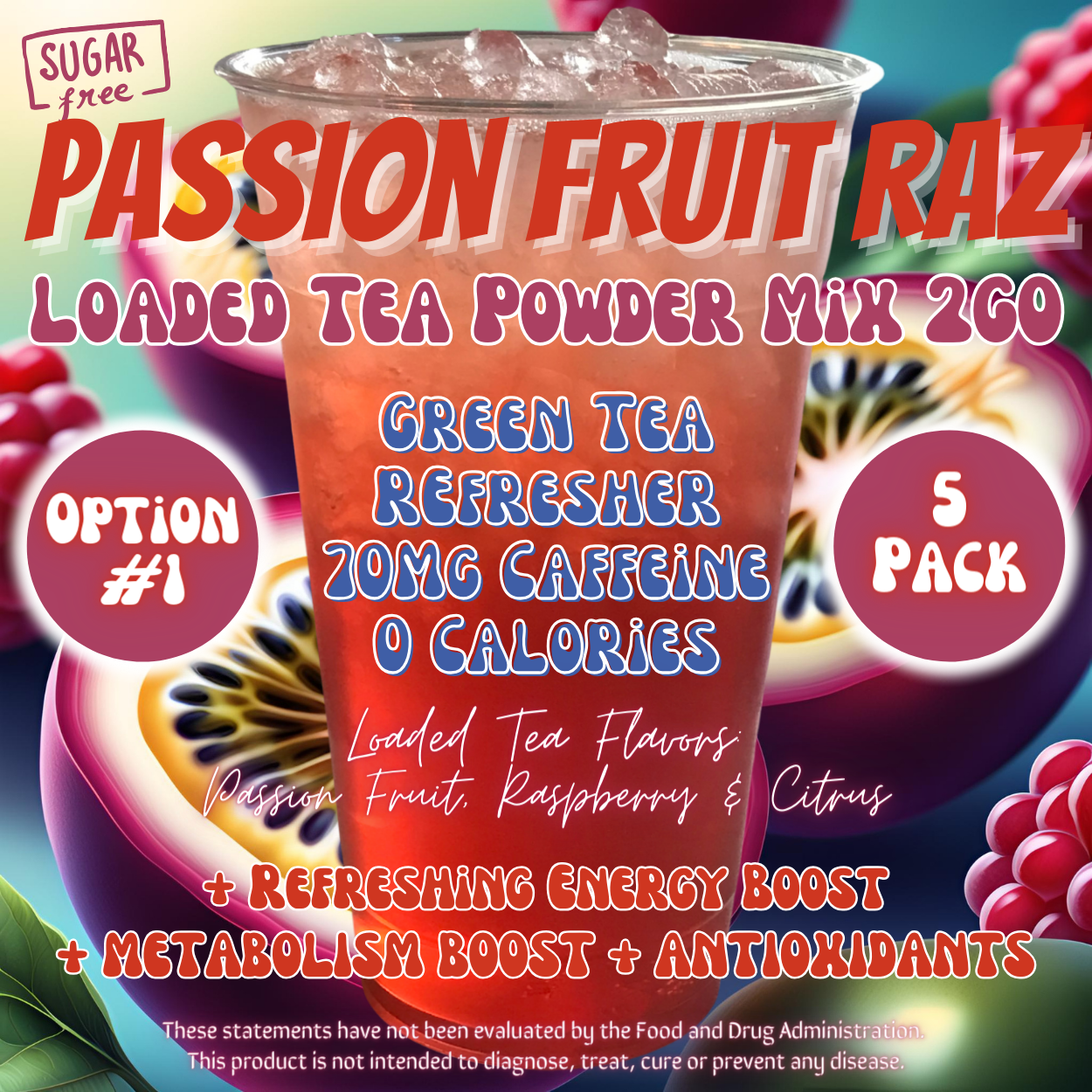 Passion Fruit Raz: Loaded Tea Powder Mix 2GO Packets