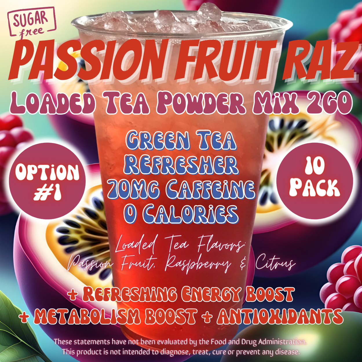 Passion Fruit Raz Loaded Tea Powder Mix 2GO Packets Loaded Tea Flavors