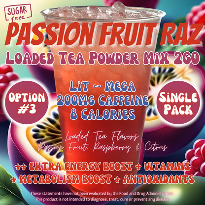 Passion Fruit Raz: Loaded Tea Powder Mix 2GO Packets