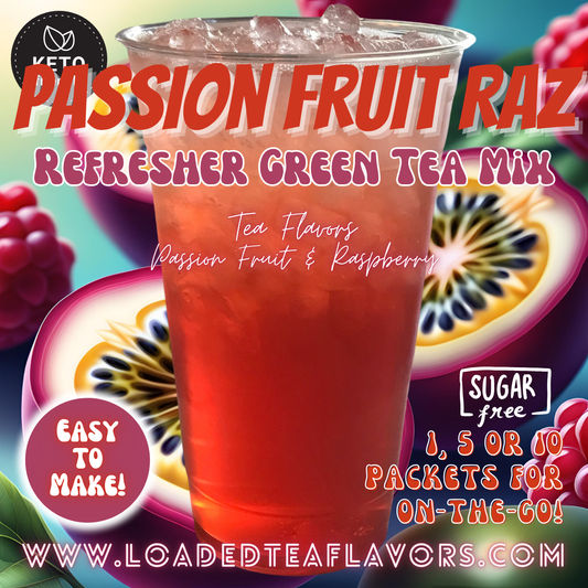 Passion Fruit Raz: Refresher Green Tea Keto Beverage Powder 2GO Packets