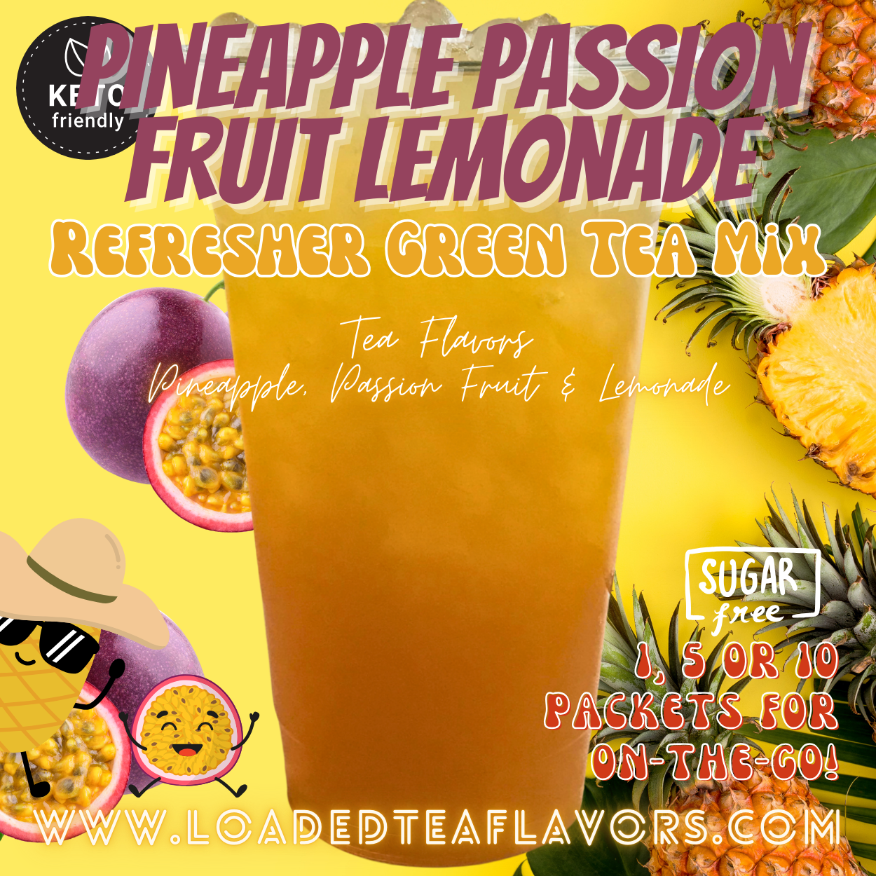 Pineapple Passion Fruit Lemonade: Refresher Green Tea Keto Beverage Powder 2GO Packets