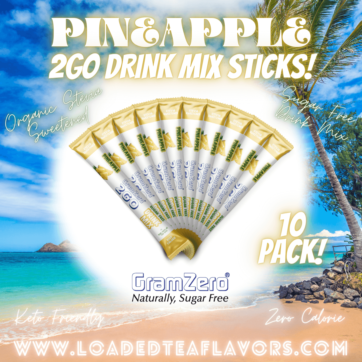 Pineapple Sugar Free Healthy Flavored Water Packets Without Aspartame Gramzero Stevia Drink Mix 2GO Sticks