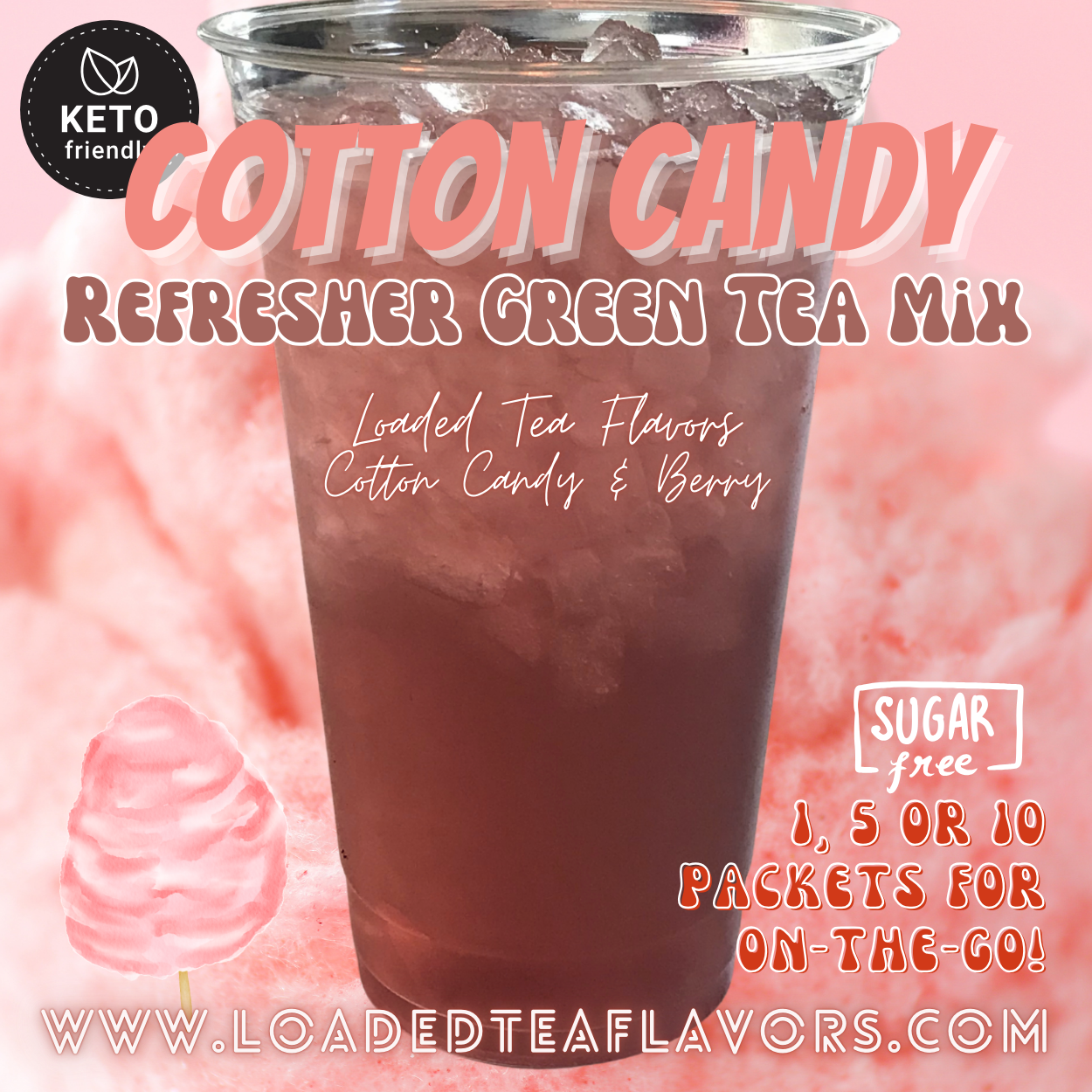 Cotton Candy: Refresher Green Tea Keto Beverage Powder 2GO Packets