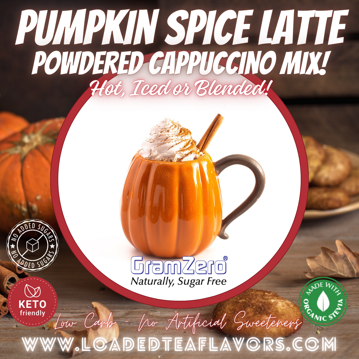 Pumpkin Spice Latte Best flavored instant coffee drink quality no added sugar quality specialty powdered cappuccino mix keto friendly