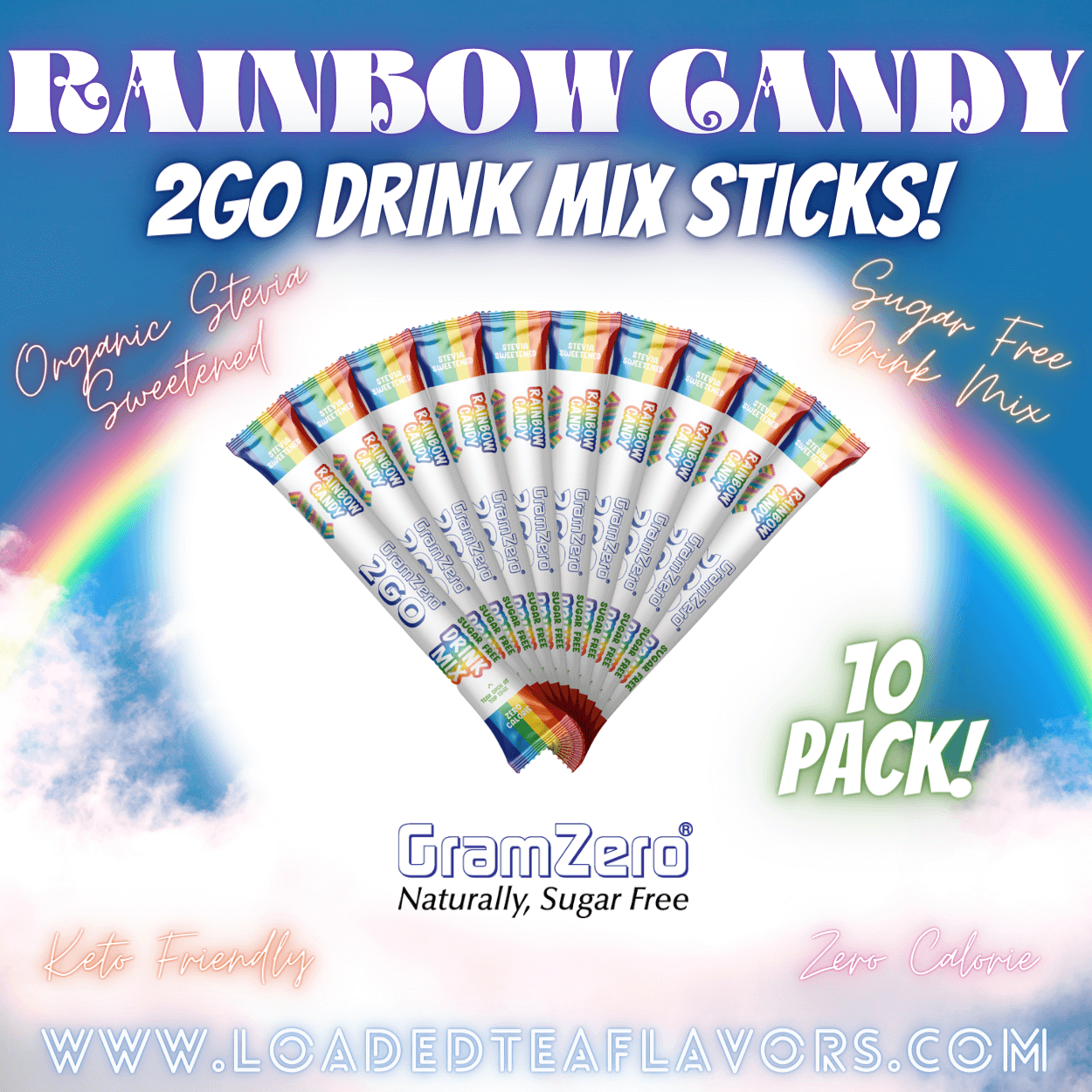 Rainbow Candy Sugar Free Healthy Flavored Water Packets Without Aspartame Gramzero Stevia Drink Mix 2GO Sticks