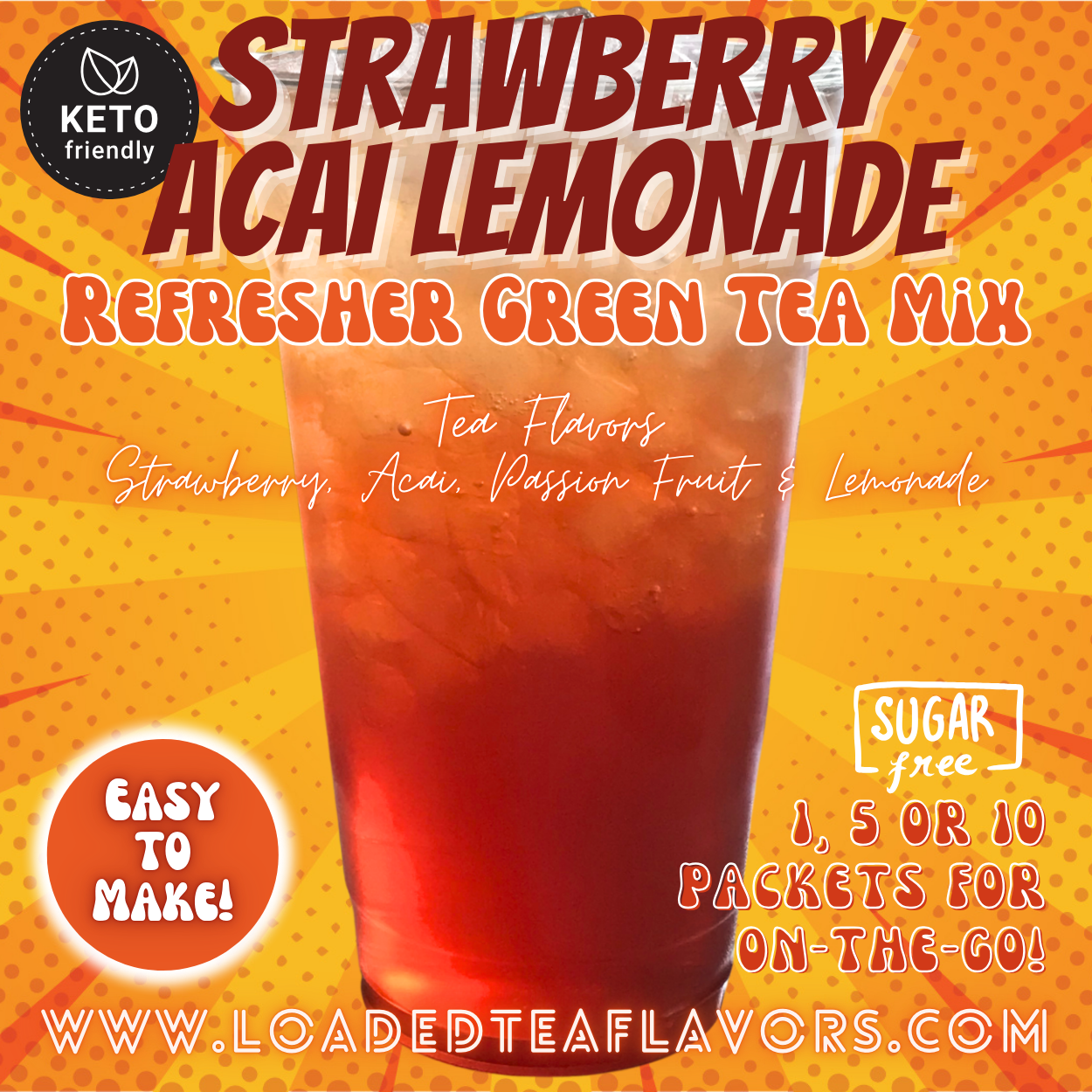 Strawberry Acai Lemonade: Refresher Green Tea Keto Beverage Powder 2GO Packets