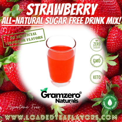 Strawberry All-Natural Sugar Free Drink Mix Non-GMO Beverage Mix Loaded Tea Flavoring Aspartame Free Keto Friendly GramZero