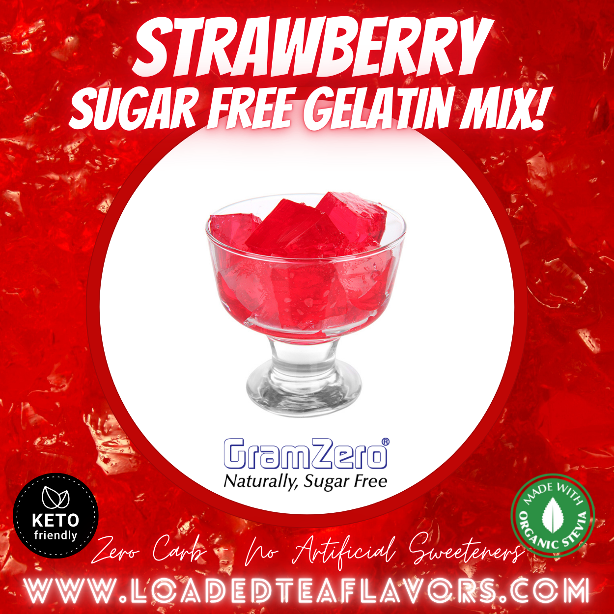 Strawberry Sugar free gelatin powder without aspartame No carb diabetic keto friendly desserts jello shots