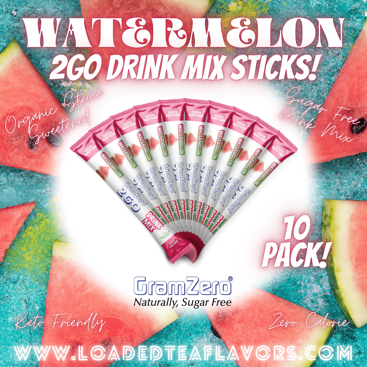 Watermelon Sugar Free Healthy Flavored Water Packets Without Aspartame Gramzero Stevia Drink Mix 2GO Sticks