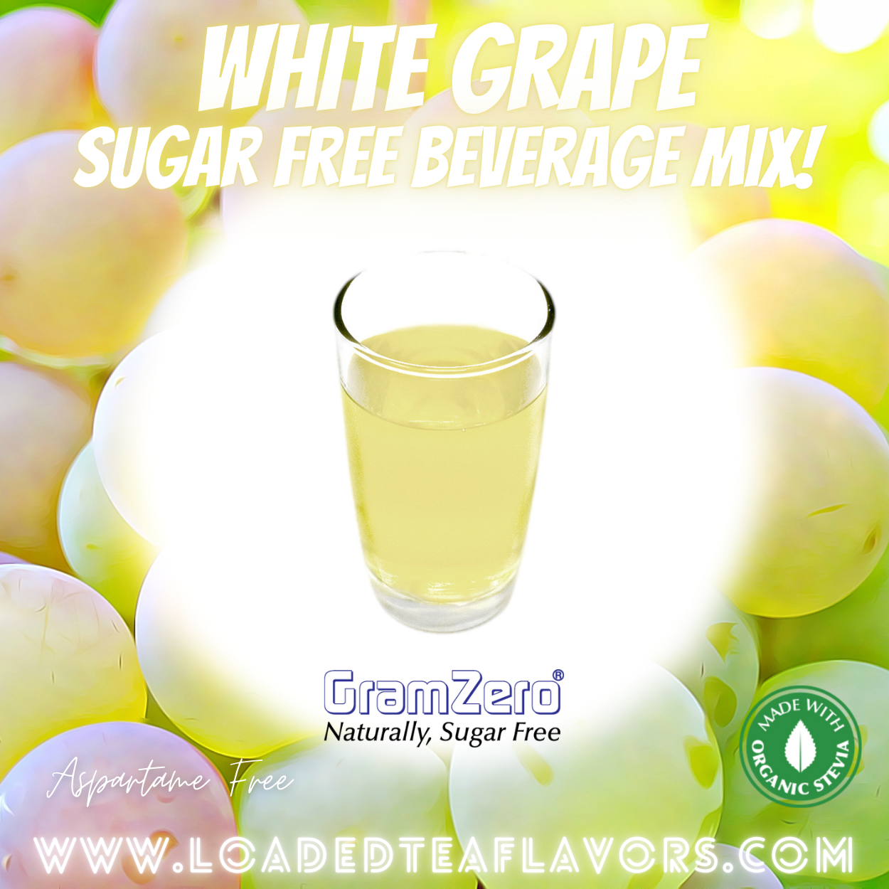 White Grape Sugar Free Beverage Mix Loaded Tea Flavoring Aspartame Free Drink GramZero