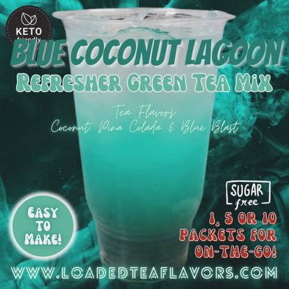 Blue Coconut Lagoon: Refresher Green Tea Keto Beverage Powder 2GO Packets