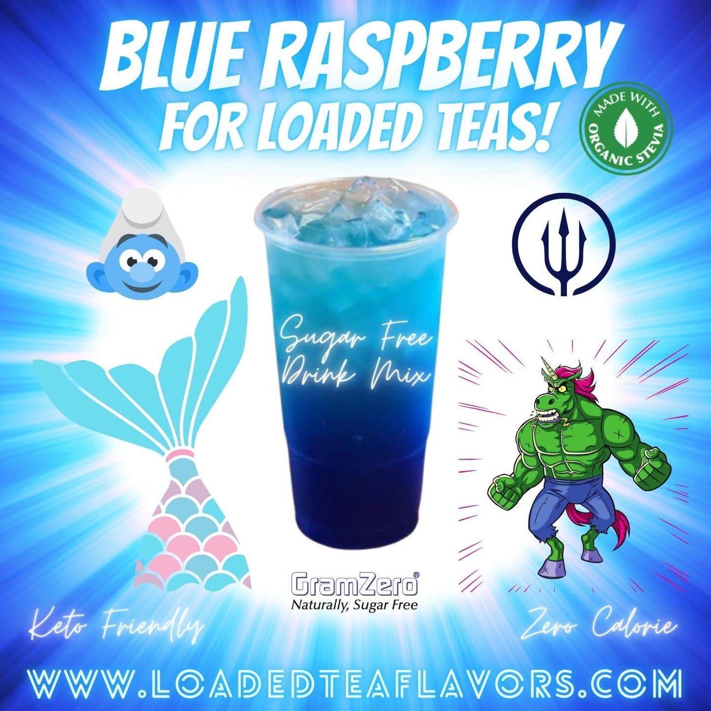 BLUE RASPBERRY Sugar Free Beverage Mix 💙 Aspartame Free Drink Mixes To Flavor Loaded Teas 🥤 Water Flavoring Powder 💧